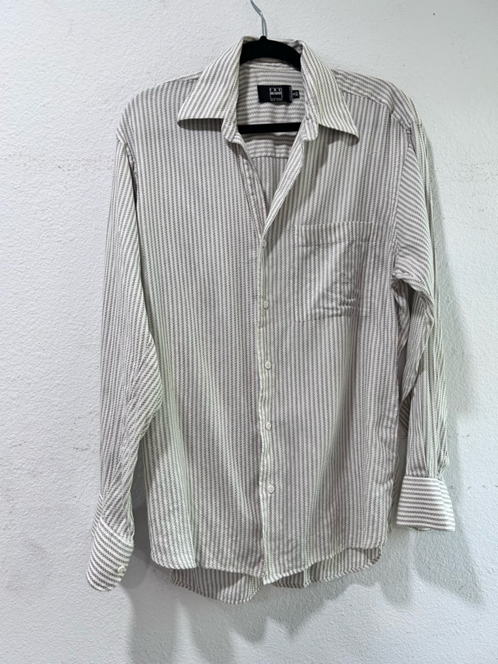 Ike Behar Long-Sleeve Striped Dress Shirt - White & Gray